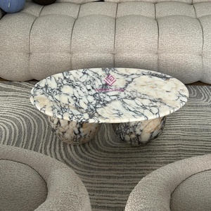 Custom Calacatta Viola Marble <strong>Coffee</strong> <strong>Table</strong> <strong>Oval</strong> With Solid Leg Living Room Center <strong>Table</strong> Modern Luxury End <strong>Table</strong> - Product Image 2