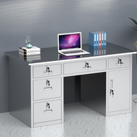 Bureau de direction en acier inoxydable, moderne et minimaliste, avec tiroirs, bureau informatique anti-poussière, établi pour atelier, laboratoire médical
