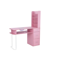 Table de Manucure Rose Vente Directe Usine, Station de Salon de Beauté Spa avec Tiroirs et Étagères de Rangement, Bureau à Ongles pour Salon de Manucure