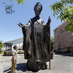 Outdoor Church Decoration Life Size Pope John Paul II Religious Statue Catholic Religious <strong>Bishop</strong> Sculpture With Cross <strong>Staff</strong> - Product Image 2