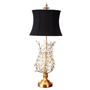 French Style Black Table Lamps with Crystal and Golden Color Iron Made in China Modern Simple Elegant Bedside Light for Desk