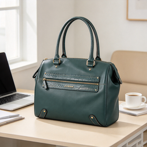 Dark Green Women <b>Handbag</b> Croc Embossed Front Pocket Large Capacity Top <b>Handle</b> Shoulder Bag - Product Image 3