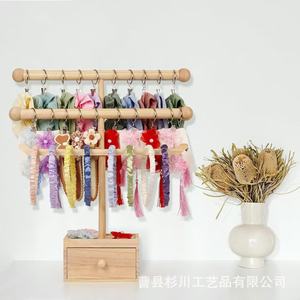 Organizador de diademas de madera para bebés, de 3 niveles, para escritorio, con cajón y ganchos, para accesorios de cabello infantiles. - Product Image 2