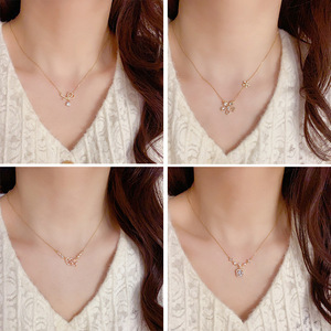 Collares de Cobre Chapados <span class=keywords><strong>en</strong></span> Oro de 14K para Mujer, Delicados, Antideslustre, con Colgantes de Flor, Lazo y Corazón, Venta al Por Mayor - Product Image 4