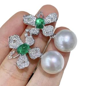 Nouvelles boucles d'oreilles en argent pur S925 9-10 mm Jade vert Marrow Perle d'eau douce Trèfle à quatre feuilles Ensemble de boucles d'oreilles Pierre naturelle Boîte cadeau incluse - Product Image 4