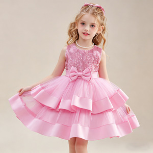 Girls Sleeveless Sparkle Tulle Dress With Bow Party Princess Costume 8632 - Product Image 3
