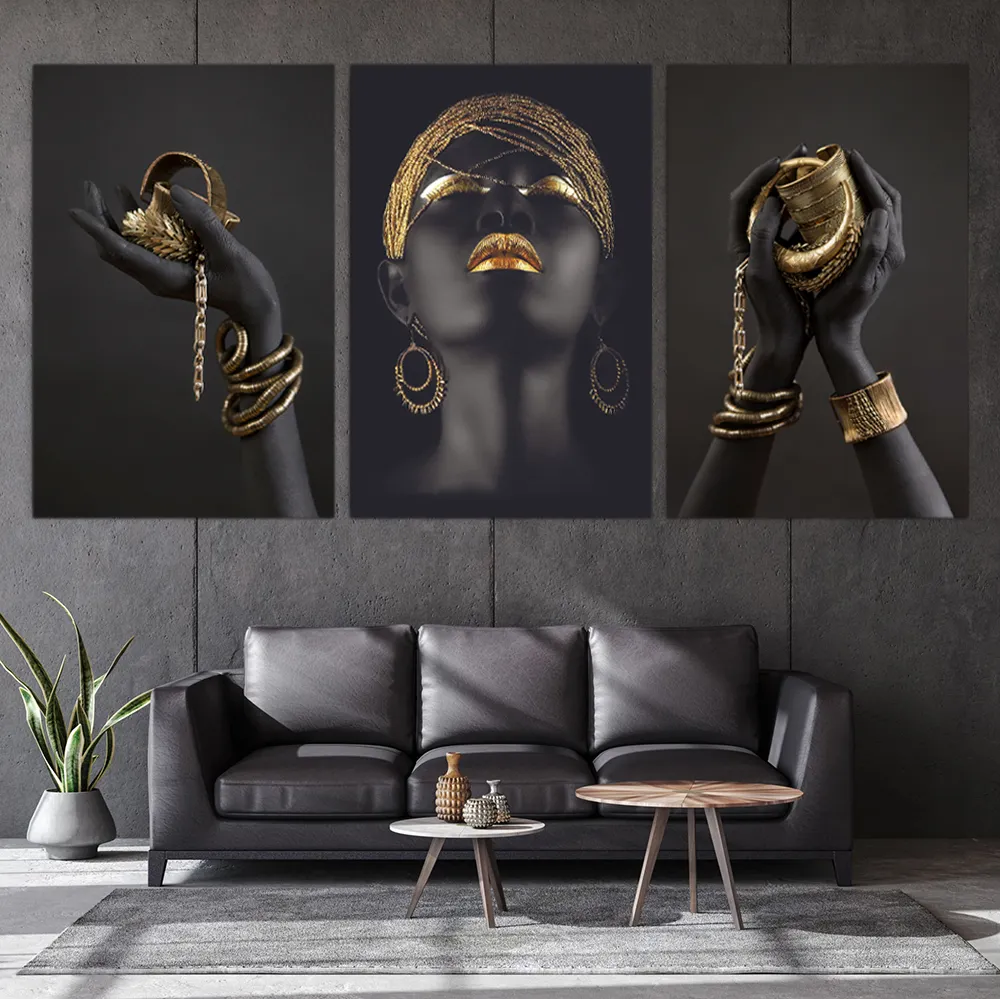 Hot Sale Wall Art Prints Pictures African Posters 3 Panels Black African Canvas Painting