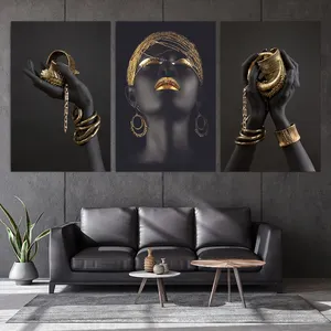 热销艺术版画图片非洲海报3块面板黑色非洲帆布画