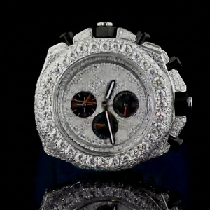 Chronographe de luxe en moissanite et diamants glacés pour montre mécanique ETA, cadran analogique, boîtier en acier inoxydable, bracelet en caoutchouc, étanche 10 bars - Product Image 1