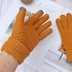 Mitaines tricotées chaudes d'hiver pour femmes et hommes, en polaire épaisse, à motif ananas, compatibles écran tactile - Product Image 1