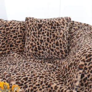 Vente chaude luxe fausse fourrure housse de coussin et couverture imprimé léopard maison décorative carré jeter taie d'oreiller et couverture