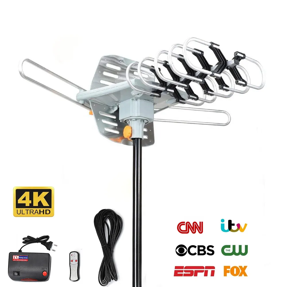 Antena de tv digital con amplificador, antena giratoria aérea para hdtv al aire libre, 360 grados, buen rendimiento, precio de fábrica