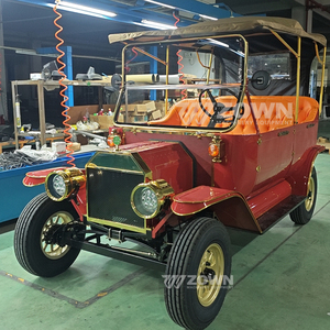 Auto Eléctrico Vintage Rojo con Asientos Naranjas y Detalles Dorados, Vehículo Descapotable de 5 Pasajeros para Turismo - Product Image 4