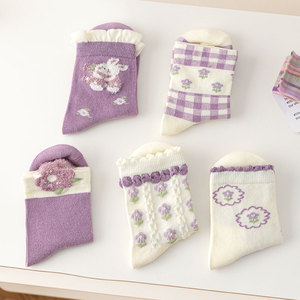 कारखाने की बिक्री कस्टम बच्चों के बैंगनी कपास के मोजे, उच्च टखने की विशेषता के साथ - Product Image 6