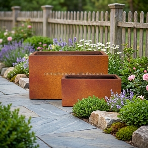 Custom Large Corten Steel Modern Design Eco-Friendly Cube Square Rectangular Planter Box Drainage Hole Weather Steel <strong>Flower</strong> <strong>Pot</strong> - Product Image 6