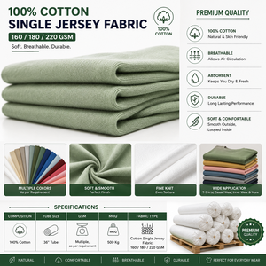 Cotton Single Jersey Fabric 160/180/220 GSM Cream Solid Jersey Fabric Medium Weight Knitted Polyester Cotton <b>Blend</b> Plain Style - Product Image 1
