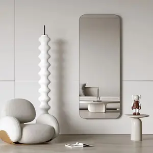 Kustom Modern sederhana besar dekoratif besar rias wajah panjang penuh panjang cermin lantai Led berdiri untuk ruang keluarga Salon Miroir