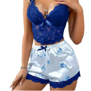 <strong>Sexy</strong> Lace Floral Pattern Thin Section Suit Women's Underwear Shorts Pajamas Wholesale - Product Image 4