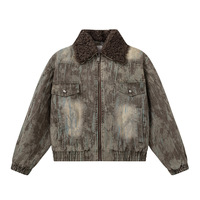 Veste d'hiver en coton denim avec col en laine pour hommes, veste de moto style désert, délavé et épaissi, nouvelle collection 2024