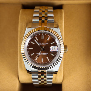 Reloj Mecánico Automático de Diseño de Lujo, Dorado y Marrón, con Puntero de Acero Inoxidable, Movimiento NH35, Relojes para Hombre - Product Image 1