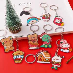 Gantungan kunci akrilik motif hewan kartun manusia salju dekorasi Natal gantungan kunci akrilik Logo kustom gantungan kunci natal