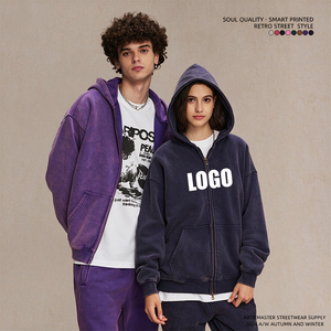 เสื้อฮู้ดดี้โอเวอร์ไซส์ 360GSM ผ้าบาติก ซิปสองทาง สกรีนโลโก้ได้ สไตล์วินเทจ ลุคย้อนยุค ซักฟอกแบบดิสเทรส ซับในผ้าฟลีซ ผ้าฝ้าย สตรีทแวร์ - Product Image 2