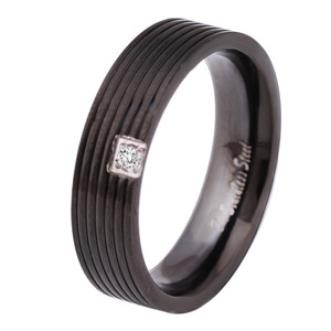 Stainless Steel Black <b>Ring</b> With Diamond Bezel Setting Geometric Design For <b>Couple</b> Gift - Product Image 1
