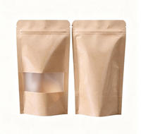 Sachet Doypack en Papier Kraft Brun Mat avec Fenêtre et Fermeture Zip, Personnalisable, Épaissi, Anti-humidité, Résistant à l'huile, Qualité Alimentaire, pour Sucre et Thé