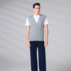 Suéter cárdigan sin mangas con cuello en V y botones para hombre, ropa de punto con logotipo personalizado, estilo moderno para otoño. - Product Image 1