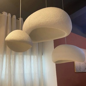Lampe suspendue ovale moderne en tissu blanc E27 LED 2700K, blanc chaud doux, anti-éblouissement, pour plafond de salon - Product Image 1