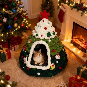 Arbre à chat de Noël à faire soi-même, maisonnette moderne et mignonne pour plusieurs petits chats, décoration de vacances pour les animaux de compagnie, la famille et les amis - Product Image 5
