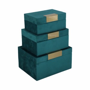 Boîtes de rangement décoratives, lot de 3, velours turquoise avec accents dorés, pour bijoux, souvenirs, décoration intérieure - Product Image 4