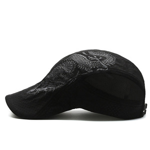 Men's Breathable <b>Dragon</b> Print Baseball Cap Quick Dry Sun Protection Outdoor Sports Hat Black Gray Navy Blue Adult Size - Product Image 3