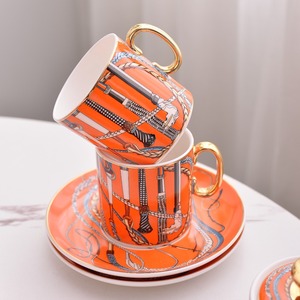Ensemble de thé en céramique écologique à motif sceptre orange, 15 pièces, poignée dorée, porcelaine fine, 200 ml, idéal pour un cadeau - Product Image 3