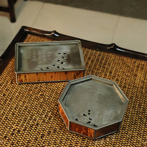 Xiangfei Pure Tin <b>Tea</b> <b>Tray</b> Square Bamboo Base Traditional Chinese Style For Kung Fu <b>Tea</b> Ceremony Accessories - Product Image 1