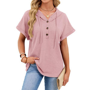 Colección Primavera Verano 2026 para Mujer, Top Formal con Capucha, Cordón Ajustable, Botones, Manga Corta, Tejido Transpirable - Product Image 3