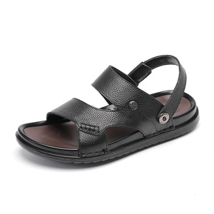 Sandalias de cuero genuino con tiras cruzadas, suela de goma antideslizante, casuales de verano para hombre, con punta abierta y hebilla. - Product Image 4