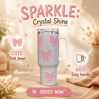 Bouteille d'eau personnalisée 40oz en acier inoxydable, gobelets isothermes sous vide avec strass et nœud, écologiques, avec poignée et paille