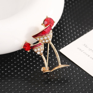 Broche de copa de vino estilo europeo americano, de aleación de zinc roja, accesorio de moda para mujer para fiestas - Product Image 2