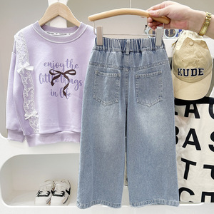 2025 Jeans Casual da ragazza pantaloni larghi per bambini nuovo stile dritto <span class=keywords><strong>largo</strong></span> per la primavera autunno alla moda per i bambini più grandi - Product Image 3