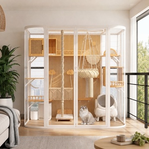 Vitrine de Luxe Multi-Animaux avec Cadre en Acier Carbone, Panneaux en Bois de Caoutchouc et Verre Trempé – Villa Intérieure <span class=keywords><strong>pour</strong></span> Chats et Chiens - Product Image 4