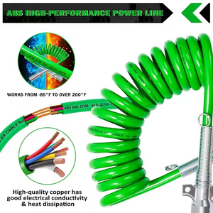 Cable Eléctrico En Espiral De 15 Pies Y 7 Vías, De Alta Calidad, En Plástico ABS, Resistente, De Color Verde, Para Remolques, Camiones Y Tractores - Product Image 3