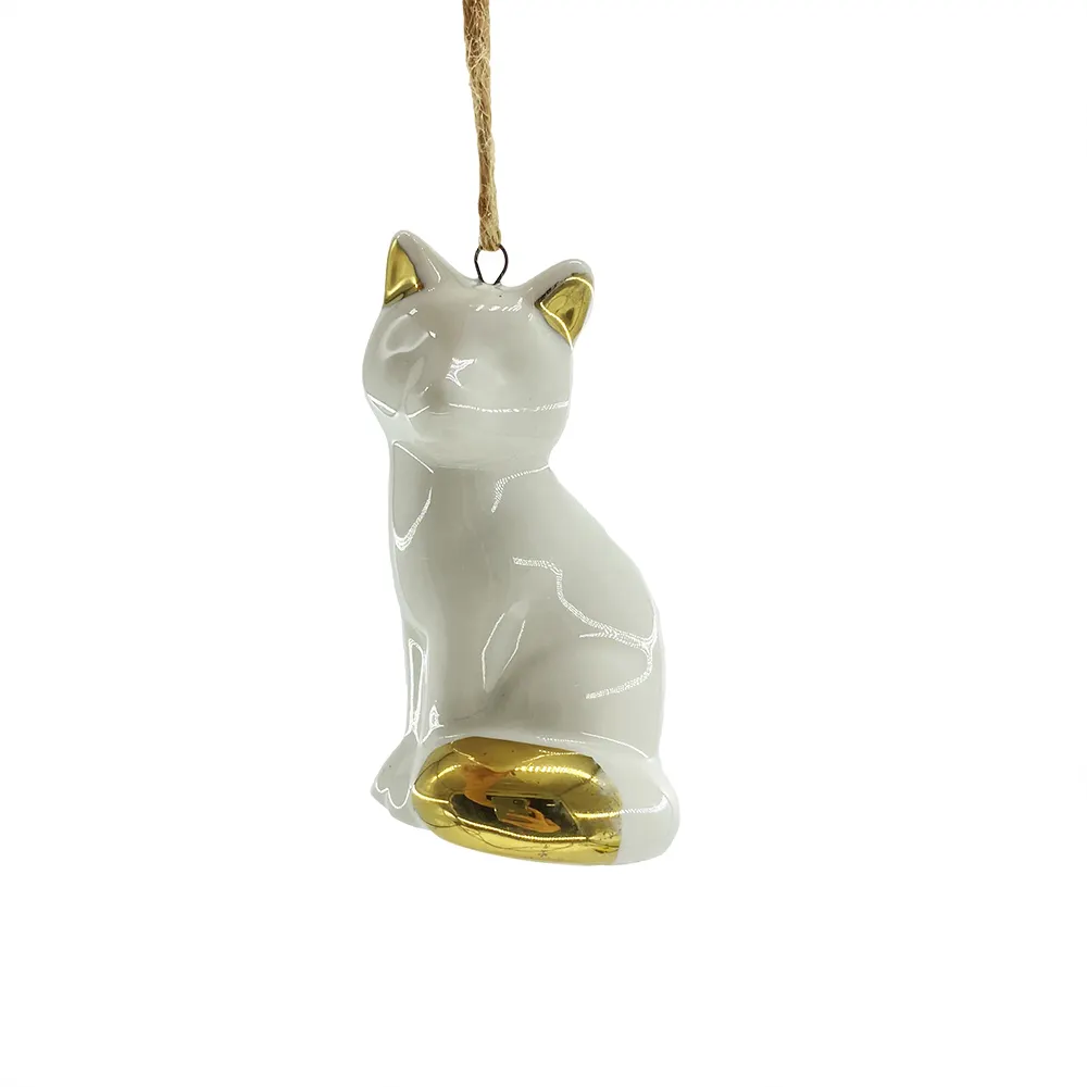 Wholesales Customized Color Animal Shape Ceramic Ornament Ceramic Cat Shape Ornament for Christmas Decoration