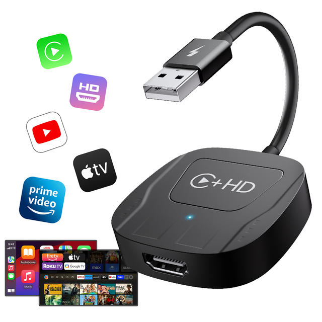 CarPlay Wireless Video Adapter for Apple Wireless CarPlay HDMI Dongle USB C Wired to Wireless CarPlay with TikTok Youtube Netlix