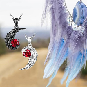Collana per Coppie Love and Deepspace, Ali d'Angelo e Diavolo con Piume, Catena a Forma di <span class=keywords><strong>Cuore</strong></span> per Clavicola, Regalo per San Valentino - Product Image 3