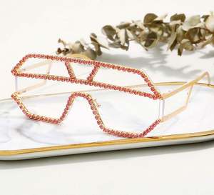 Lunettes de soleil surdimensionnées en métal avec logo personnalisé, verres UV400, lunettes de soleil à strass pour femmes - Product Image 3