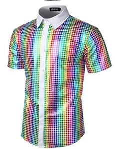 <strong>Men's</strong> Shirt Sequined Button-down Shirt <strong>70s</strong> Generation Disco Party Cosplay <strong>Clothing</strong> - Product Image 3