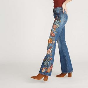 Pantalones vaqueros largos para mujer, pantalones de mezclilla bordados, pantalones casuales de campana - Product Image 3