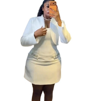 Ensemble deux pièces élégant pour femme, nouvelle collection printemps 2026, style Europe et Amérique, comprenant un blazer uni au-dessus du genou et une robe courte ajustée