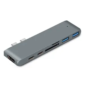 7 Port Dual Type C Docking Station Multiport USB 3.0 Card Reader Adapter with PD charging For MacBook Pro